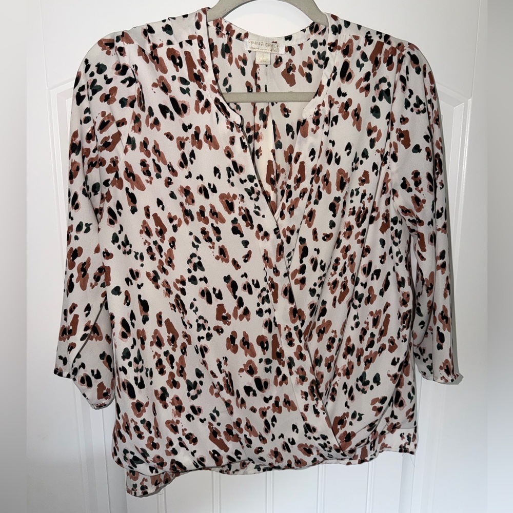 Finn & Grace Leopard Print Blouse in Cream and Black